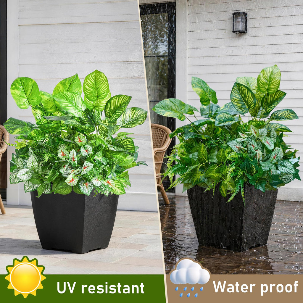 12 Bundles Artificial Plants Outdoor,UV Resistant Fake Greenery Stems with Large Shrubs Faux Plastic Plant for Outside Front Porch Planters Garden Window Box Patio Decor(Pot Not Included)