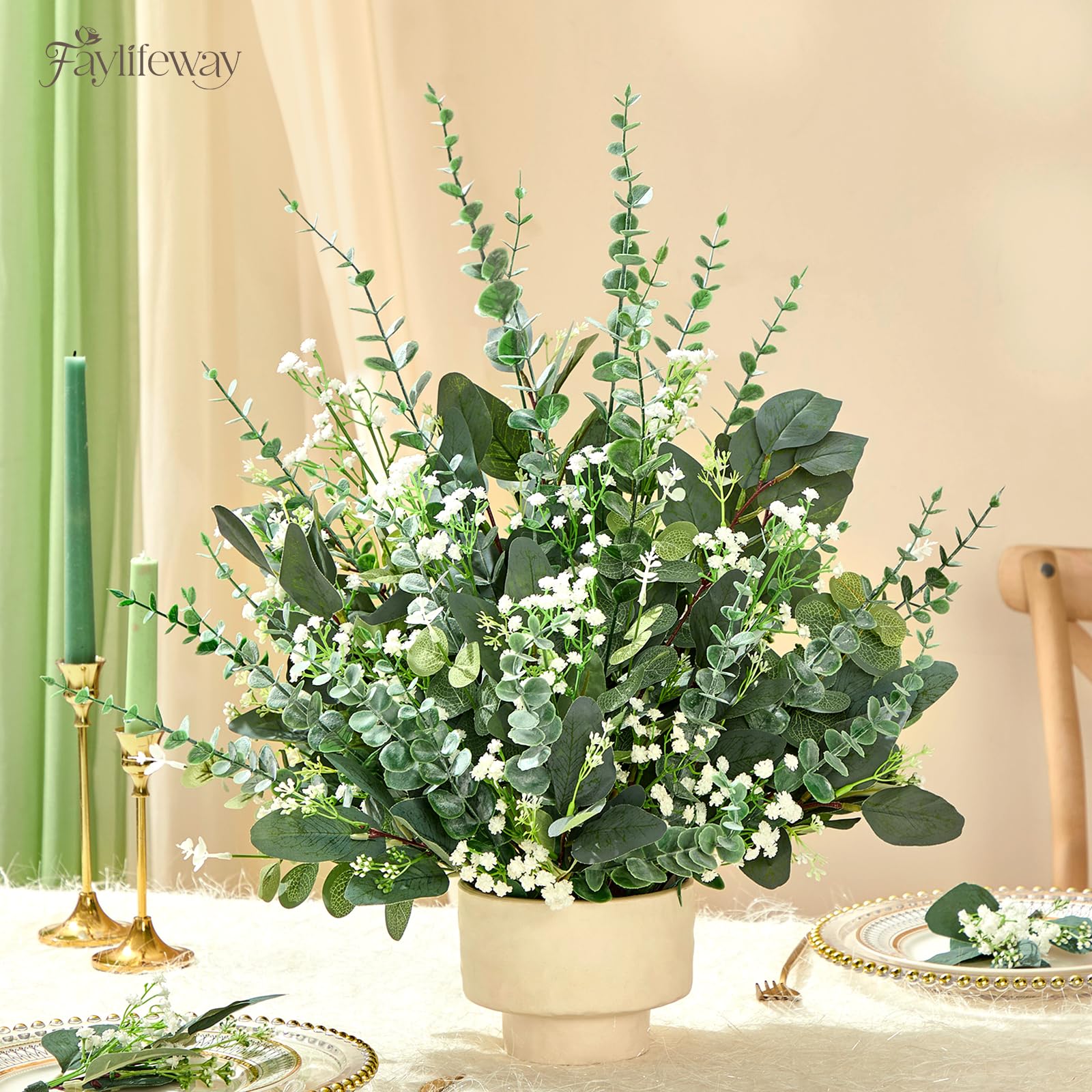 120 Pcs 4 Kinds Mixed Eucalyptus Greenery Stems, Baby Breath Flowers Artificial Bulk and Greenery Stems for DIY Bouquets Wedding Home Floral Decor