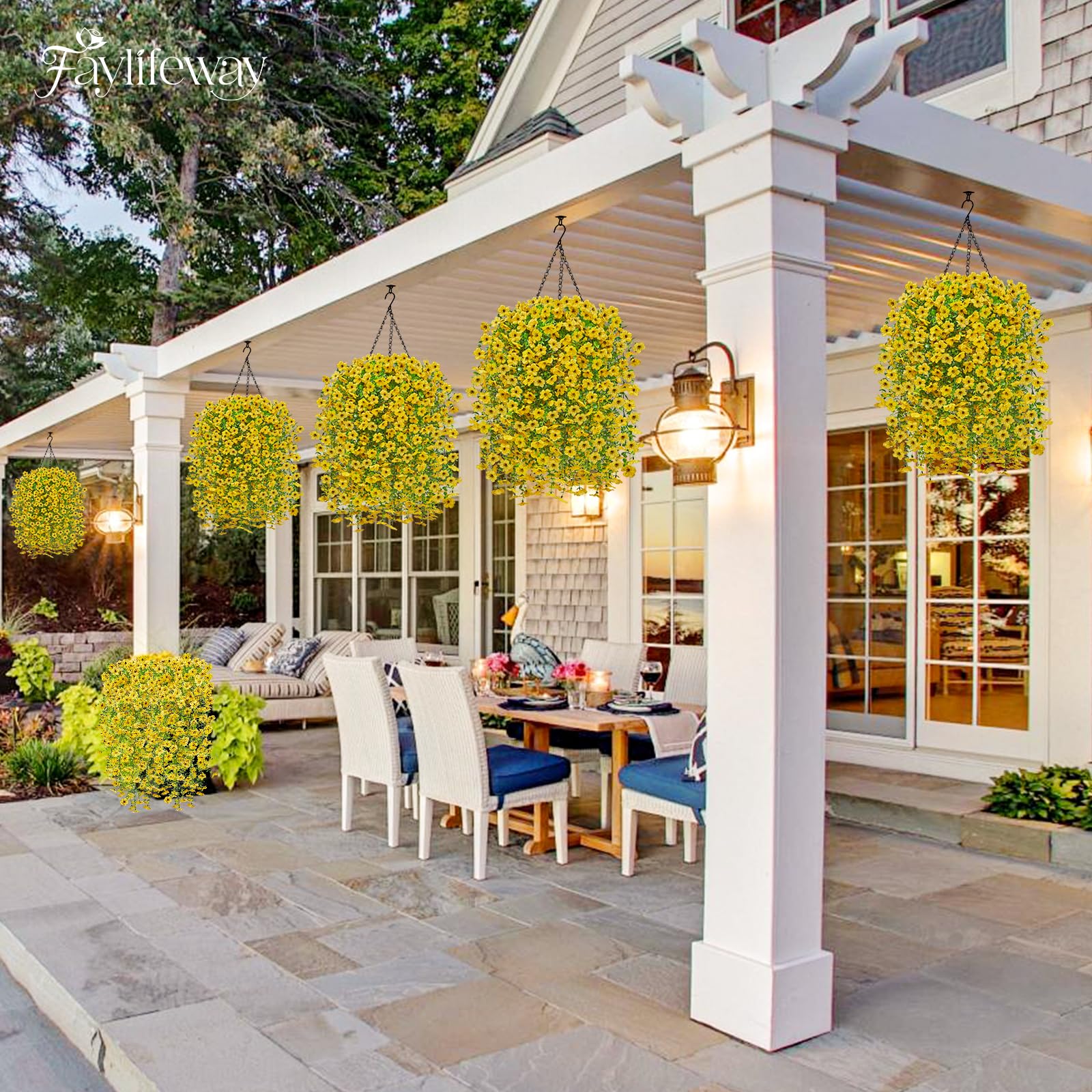 Artificial Hanging Flowers for Outdoors, 4PCS UV Resistant Artificial Outdoor Flowers, Silk Flowers for Outside Patio Porch Front Yard Window Garden Indoor Decor(Spring Color,4PCS)