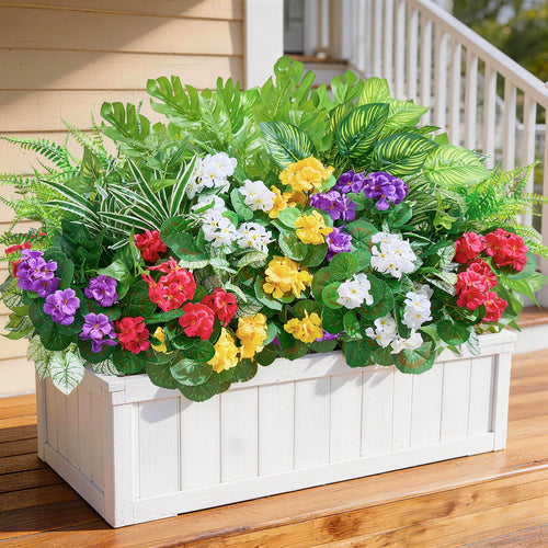 12 Bundles Artificial Plants Outdoor,UV Resistant Fake Greenery Stems with Large Shrubs Faux Plastic Plant for Outside Front Porch Planters Garden Window Box Patio Decor(Pot Not Included)