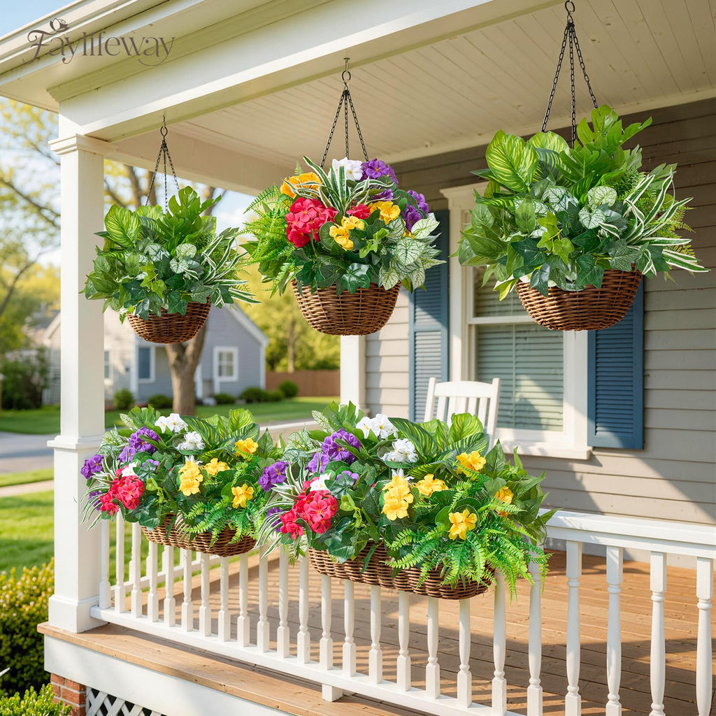 12 Bundles Artificial Plants Outdoor,UV Resistant Fake Greenery Stems with Large Shrubs Faux Plastic Plant for Outside Front Porch Planters Garden Window Box Patio Decor(Pot Not Included)
