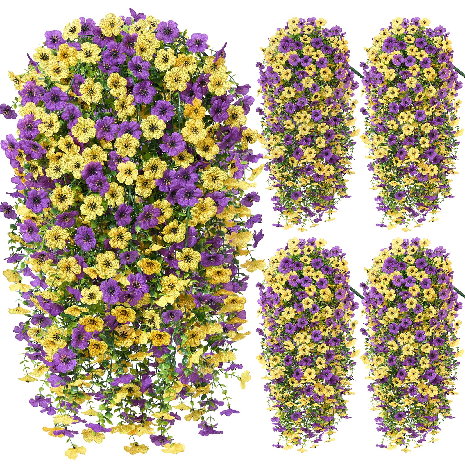 Artificial Hanging Flowers for Outdoors, 4PCS UV Resistant Artificial Outdoor Flowers, Silk Flowers for Outside Patio Porch Front Yard Window Garden Indoor Decor(Spring Color,4PCS)