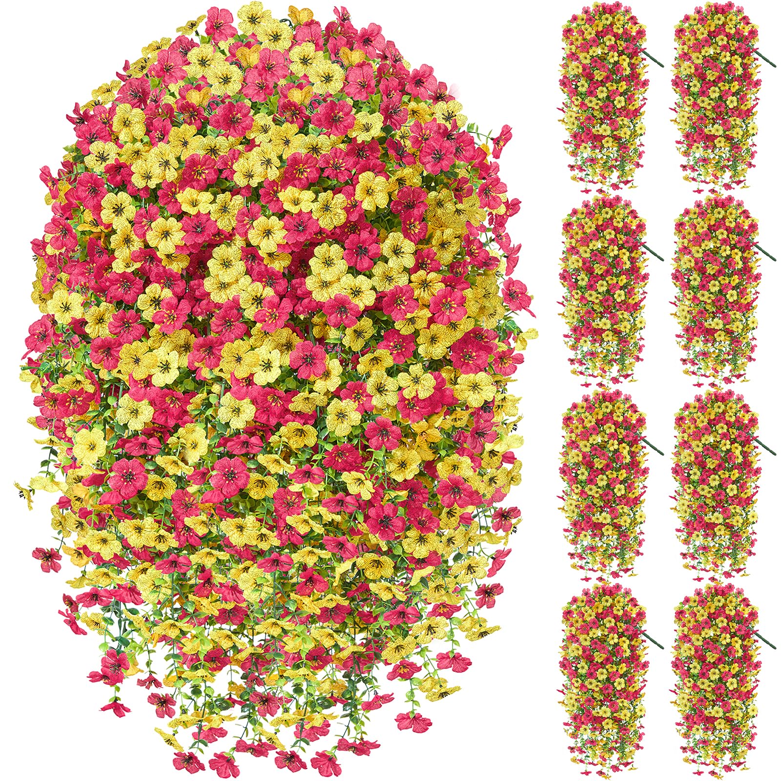 Artificial Hanging Flowers for Outdoors, 4PCS UV Resistant Artificial Outdoor Flowers, Silk Flowers for Outside Patio Porch Front Yard Window Garden Indoor Decor(Spring Color,4PCS)