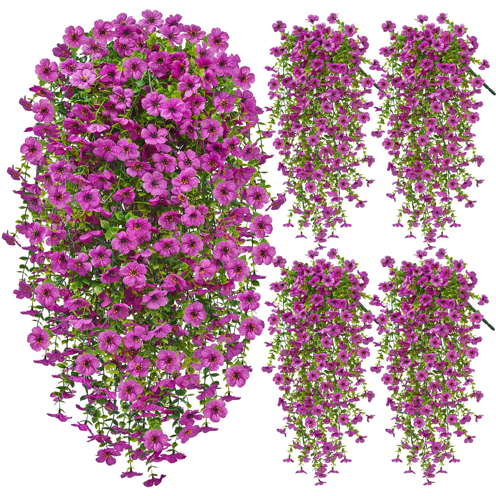 Artificial Hanging Flowers for Outdoors, 4PCS UV Resistant Artificial Outdoor Flowers, Silk Flowers for Outside Patio Porch Front Yard Window Garden Indoor Decor(Spring Color,4PCS)