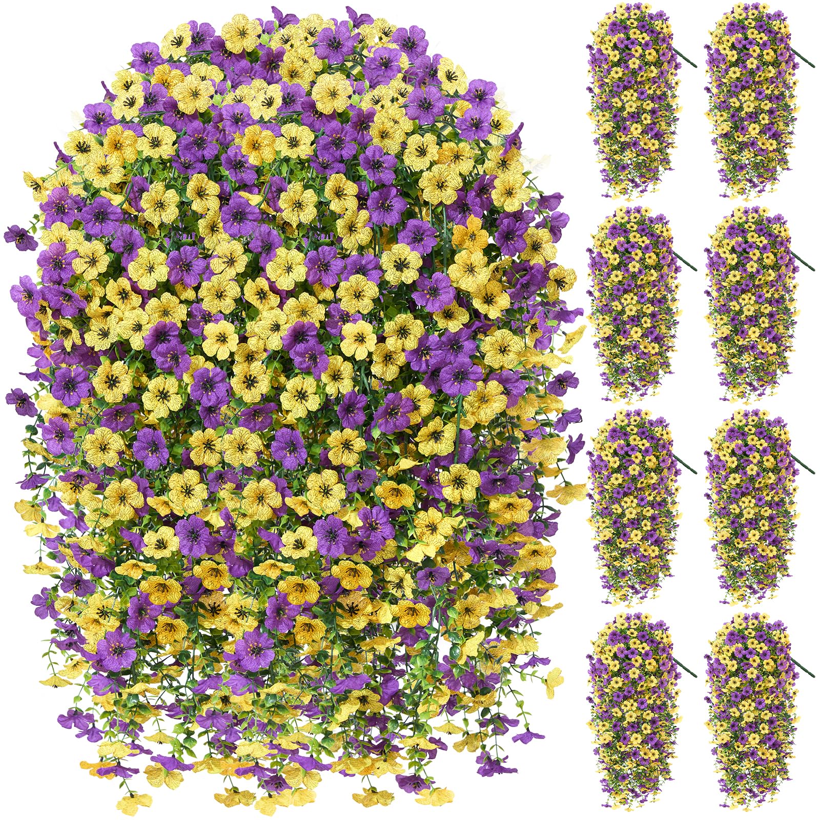 Artificial Hanging Flowers for Outdoors, 4PCS UV Resistant Artificial Outdoor Flowers, Silk Flowers for Outside Patio Porch Front Yard Window Garden Indoor Decor(Spring Color,4PCS)