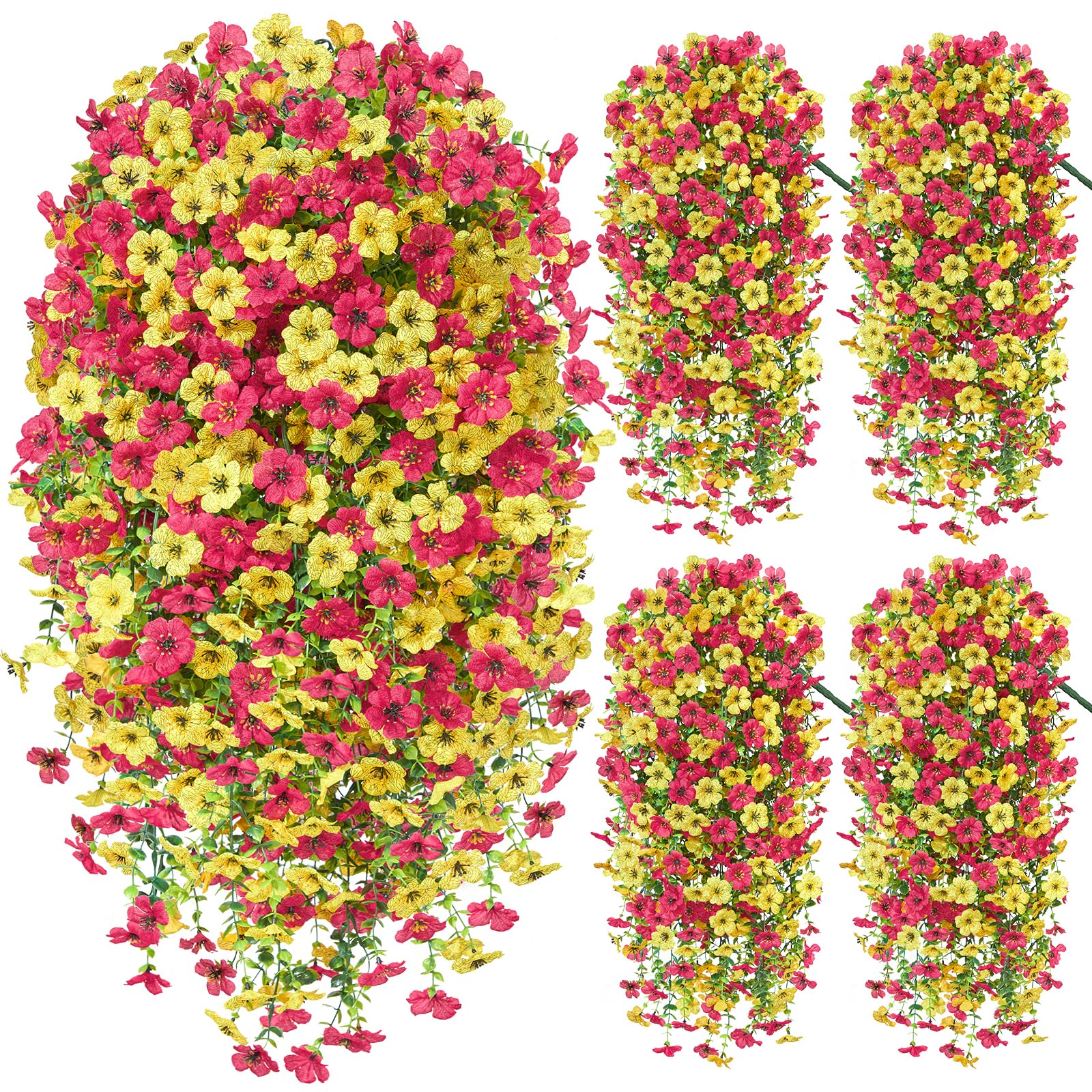 Artificial Hanging Flowers for Outdoors, 4PCS UV Resistant Artificial Outdoor Flowers, Silk Flowers for Outside Patio Porch Front Yard Window Garden Indoor Decor(Spring Color,4PCS)