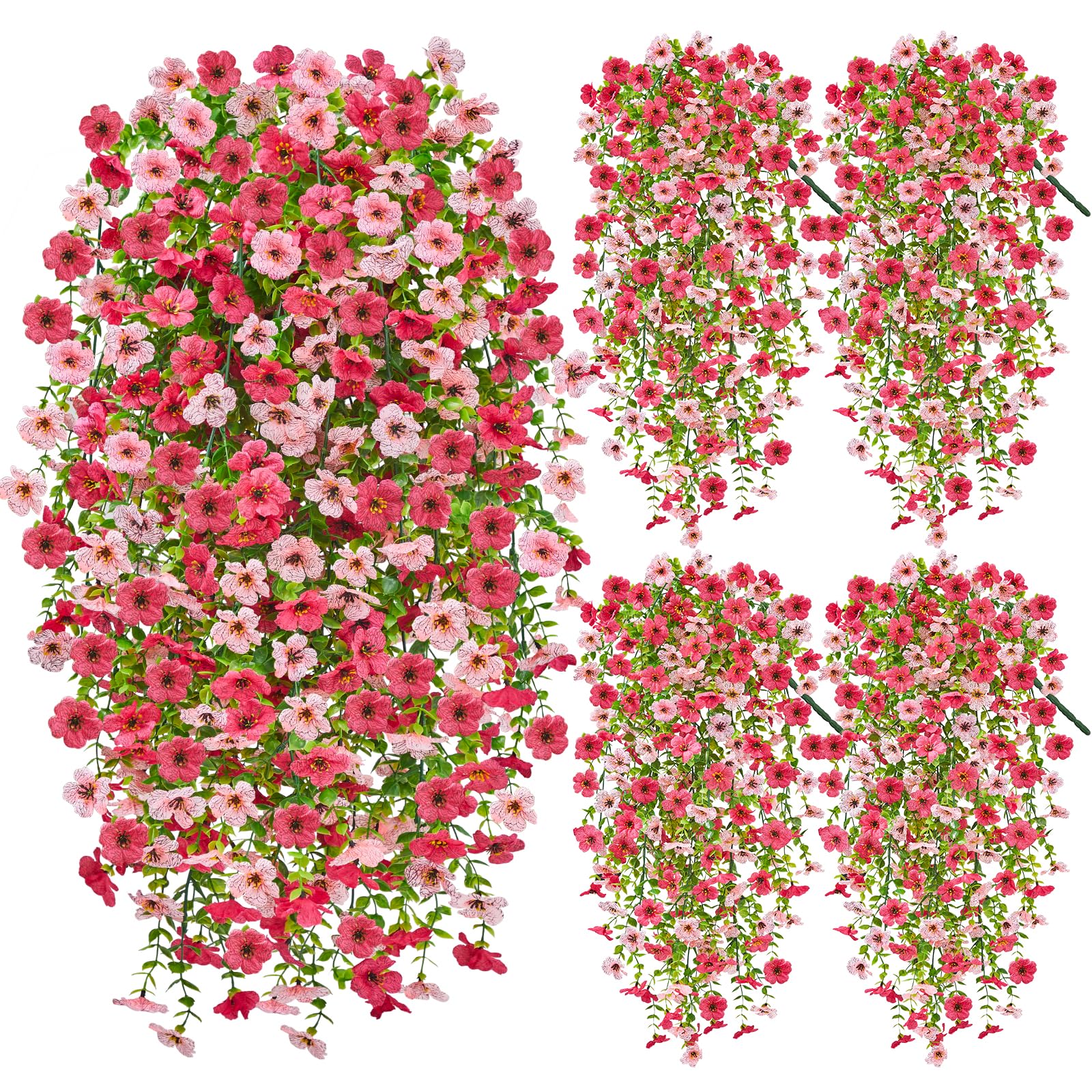 Artificial Hanging Flowers for Outdoors, 4PCS UV Resistant Artificial Outdoor Flowers, Silk Flowers for Outside Patio Porch Front Yard Window Garden Indoor Decor(Spring Color,4PCS)