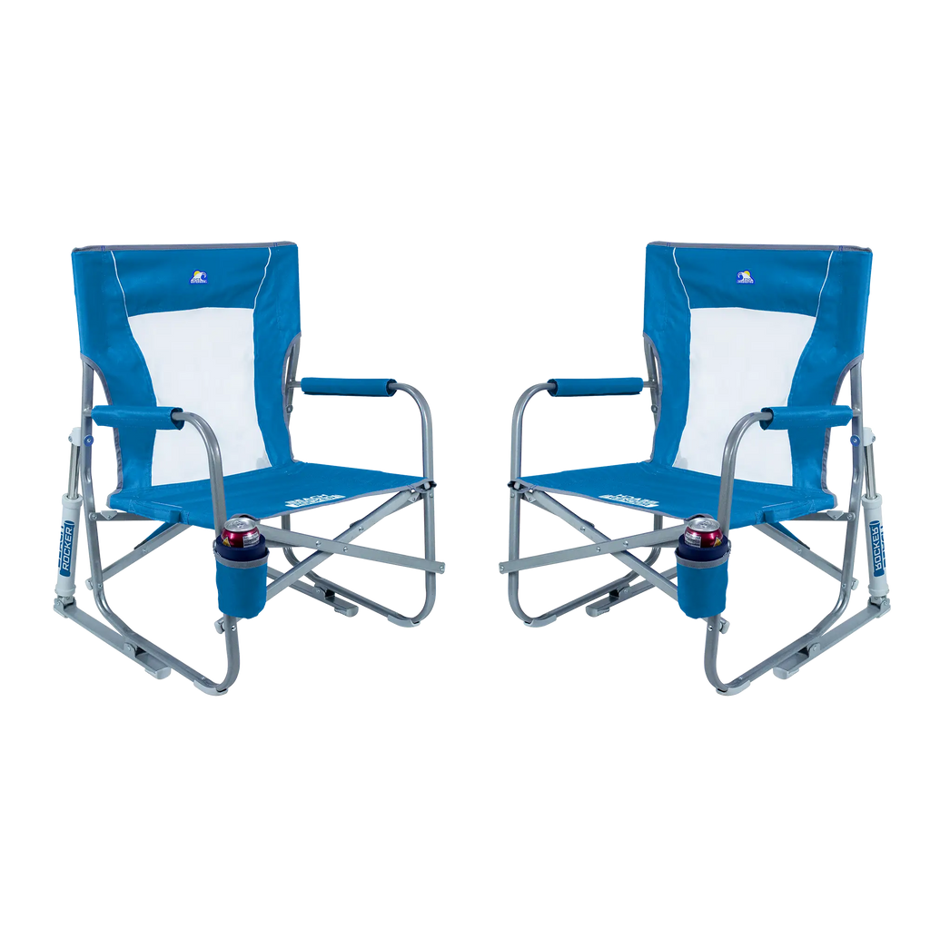 Luxury Camp Beach Rocker Bundle - Choice 773 - Patented Spring-Action Rocking Chair for Camping - Saybrook Blue