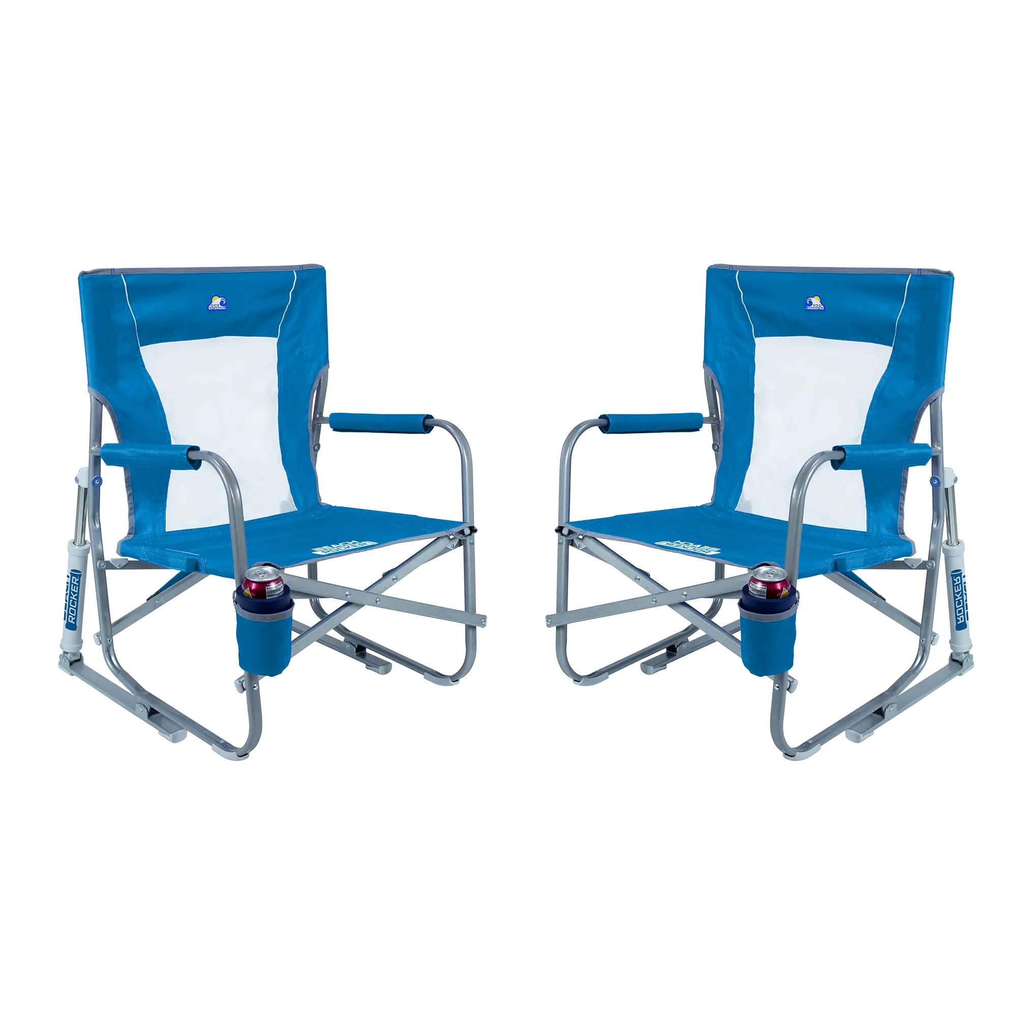 Luxury Camp Beach Rocker Bundle - Choice 773 - Patented Spring-Action Rocking Chair for Camping - Saybrook Blue