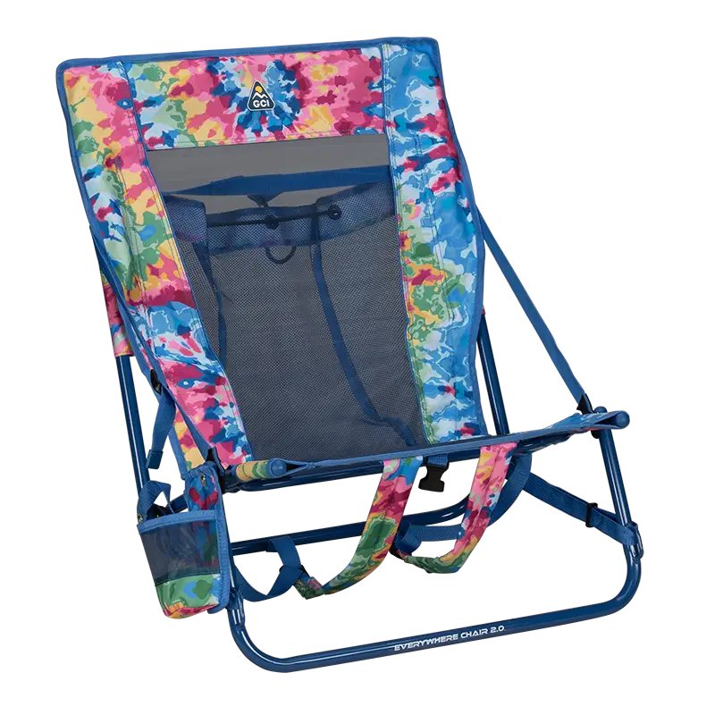 Reclining Beach Everywhere Chair 2 - Choice 656 - Portable Heavy-Duty Low Boy Chair for Ocean Side - Tie Dye