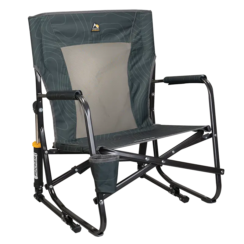 Premium All-Weather FirePit Rocker - Choice 737 - RoadTrip Rocker Smooth Motion Camp Chair - Hunter Topo