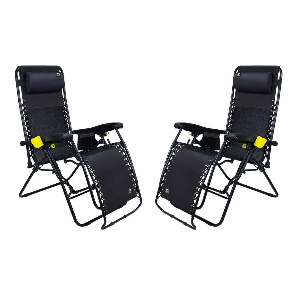 Rust-Resistant Aluminum Freeform Zero Gravity Lounger Bundle - Choice 507 - Portable Heavy-Duty Low Boy Chair for Ocean Side - Black