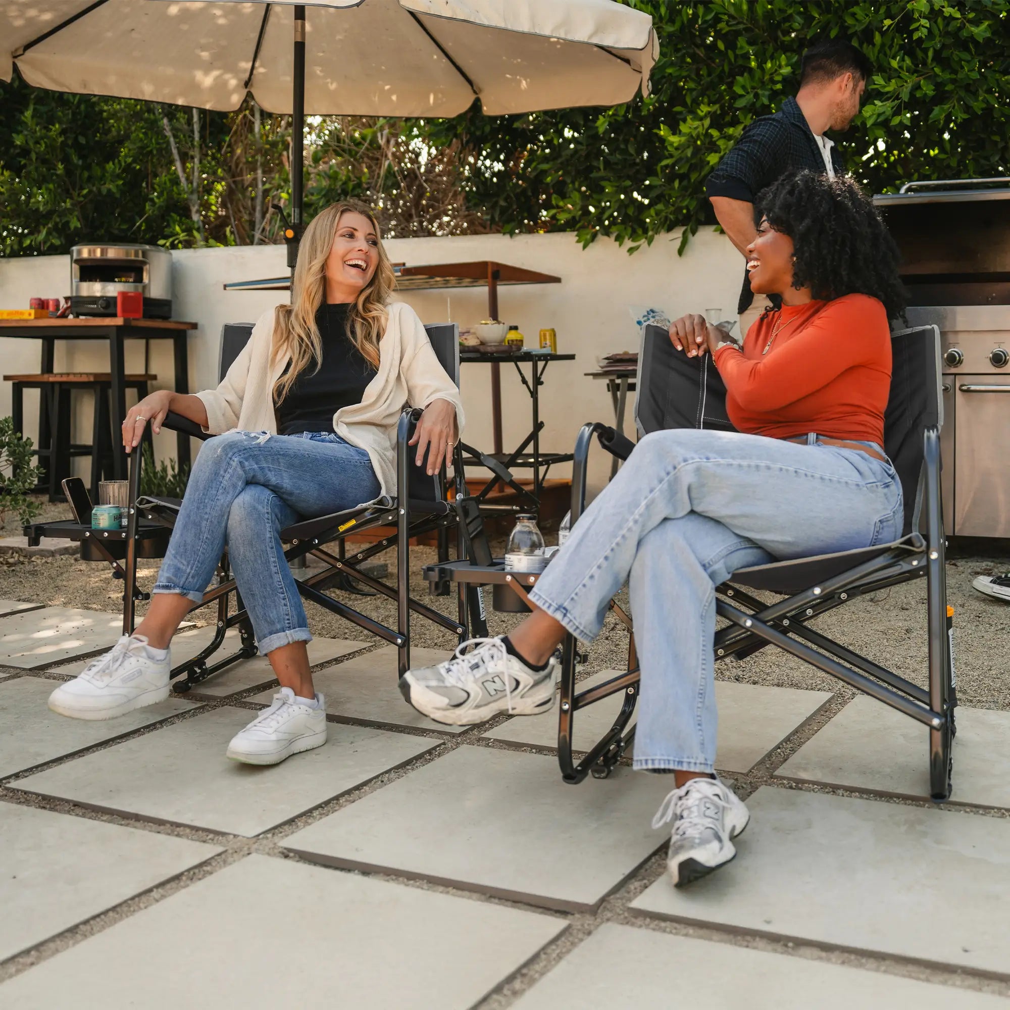 Premium All-Weather Freestyle Rocker XL with Side Table - Choice 836 - Heavy-Duty Kickback Rocker with Beverage Holder Detail