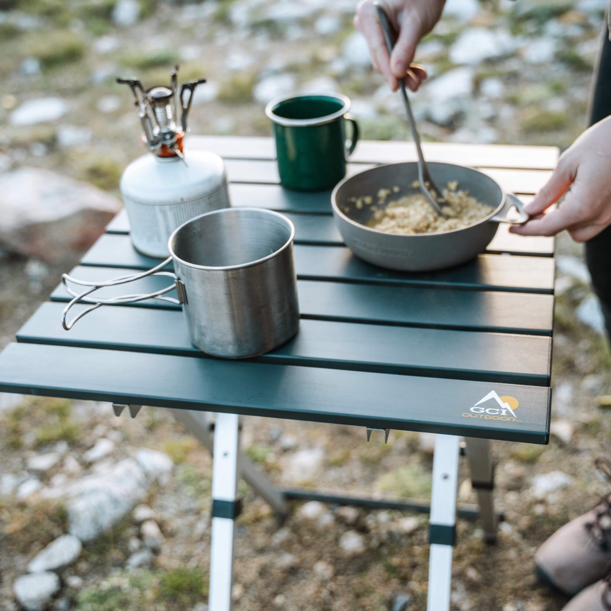 Slim-Fold Compact Camp Table 20 - Choice 513 - Slim-Fold Outdoor Cook Station with Storage Shelves Detail
