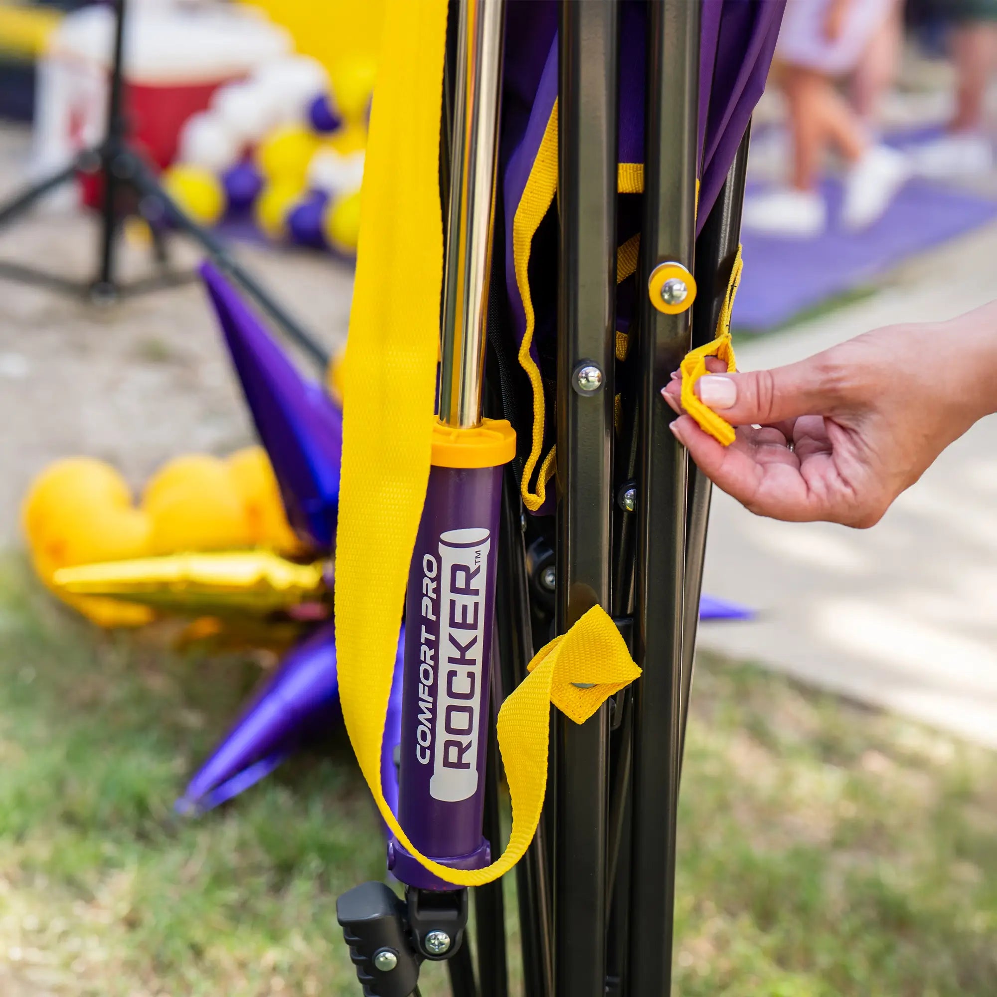 Premium All-Weather College Comfort Pro Rocker - LSU Tigers - Choice 880 - Freestyle Rocker Portable Outdoor Folding Chair Detail