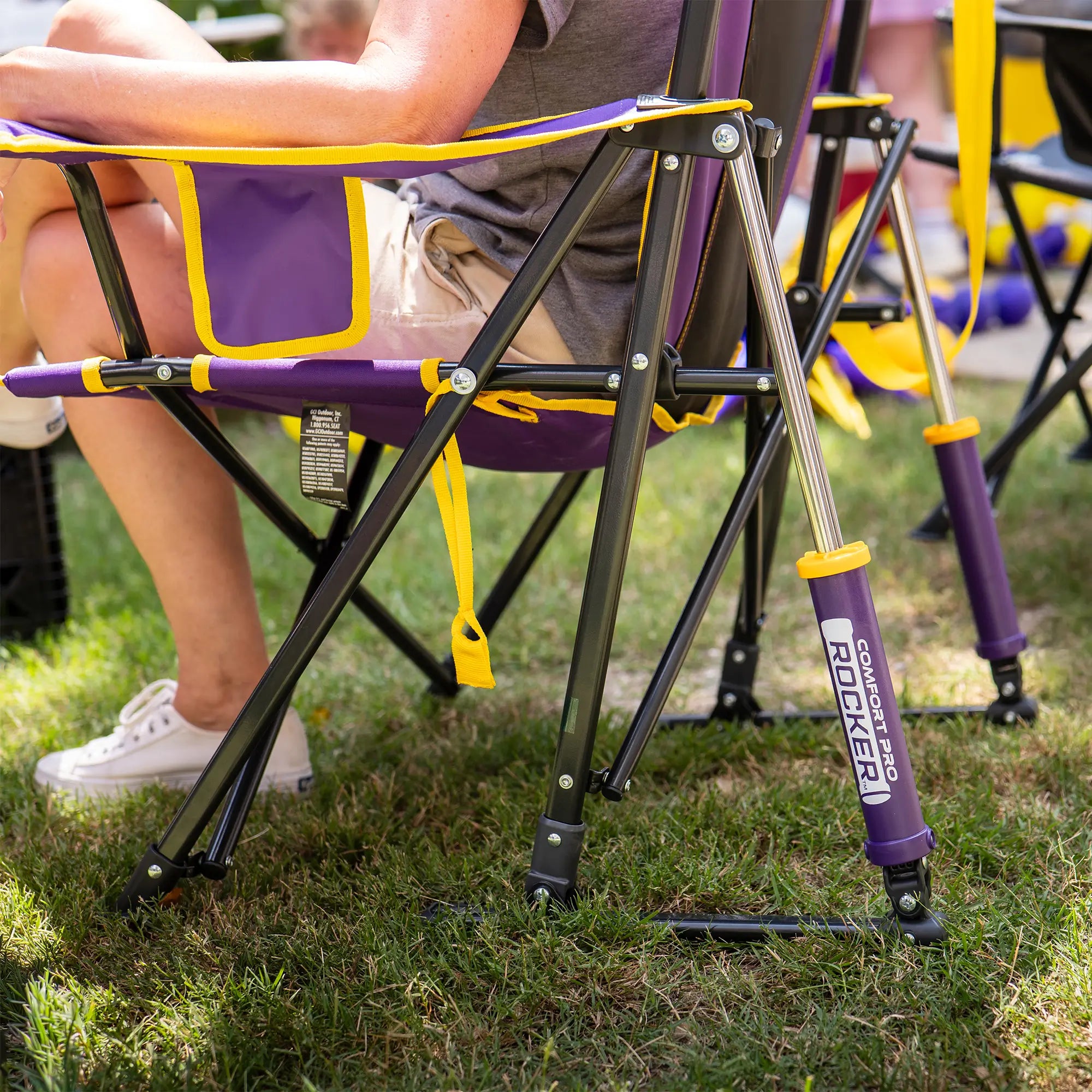 Premium All-Weather College Comfort Pro Rocker - LSU Tigers - Choice 880 - Freestyle Rocker Portable Outdoor Folding Chair Detail