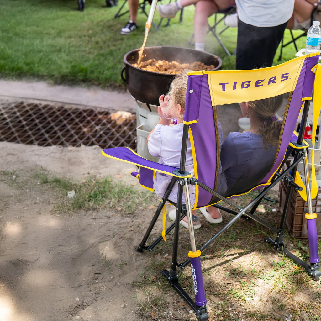 Premium All-Weather College Comfort Pro Rocker - LSU Tigers - Choice 880 - Freestyle Rocker Portable Outdoor Folding Chair Detail