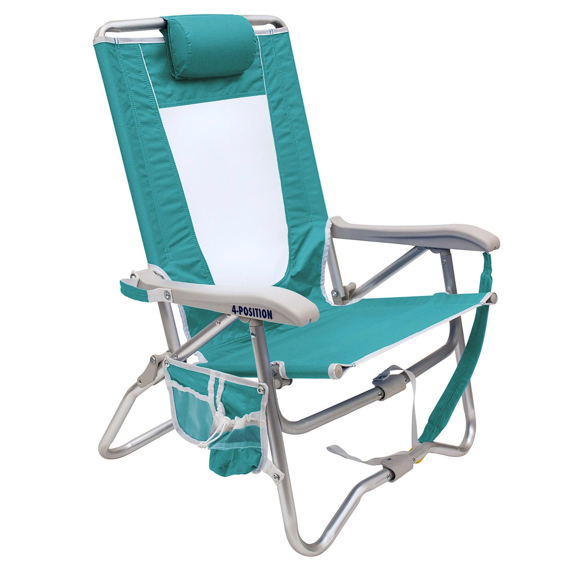 Rust-Resistant Aluminum Bi-Fold Beach Chair - Choice 601 - Multi-Position Outdoor Beach Chair with Pillow - Seafoam