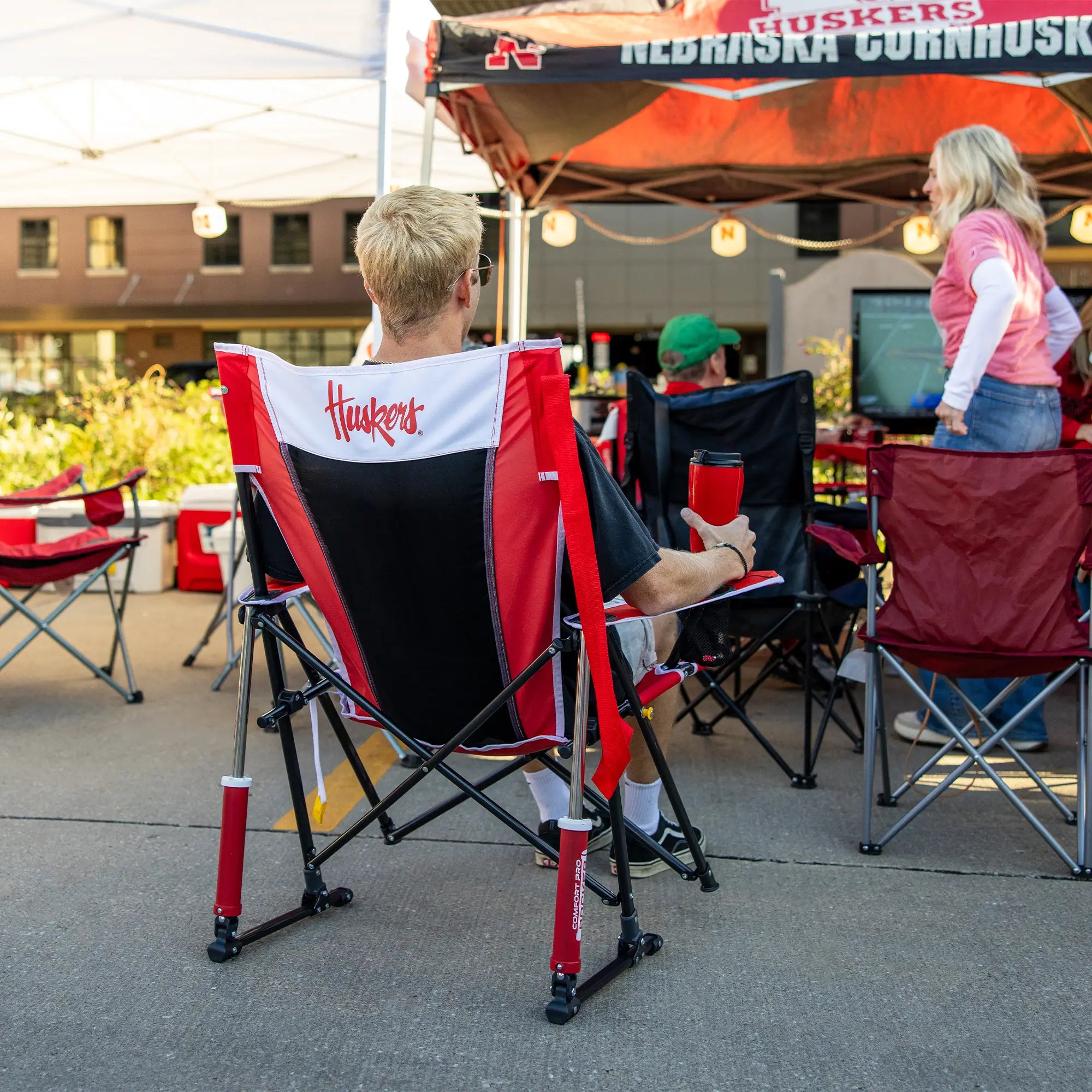 Patented Spring-Action College Comfort Pro Rocker - Nebraska Cornhuskers - Choice 161 - Freestyle Rocker Portable Outdoor Folding Chair Detail