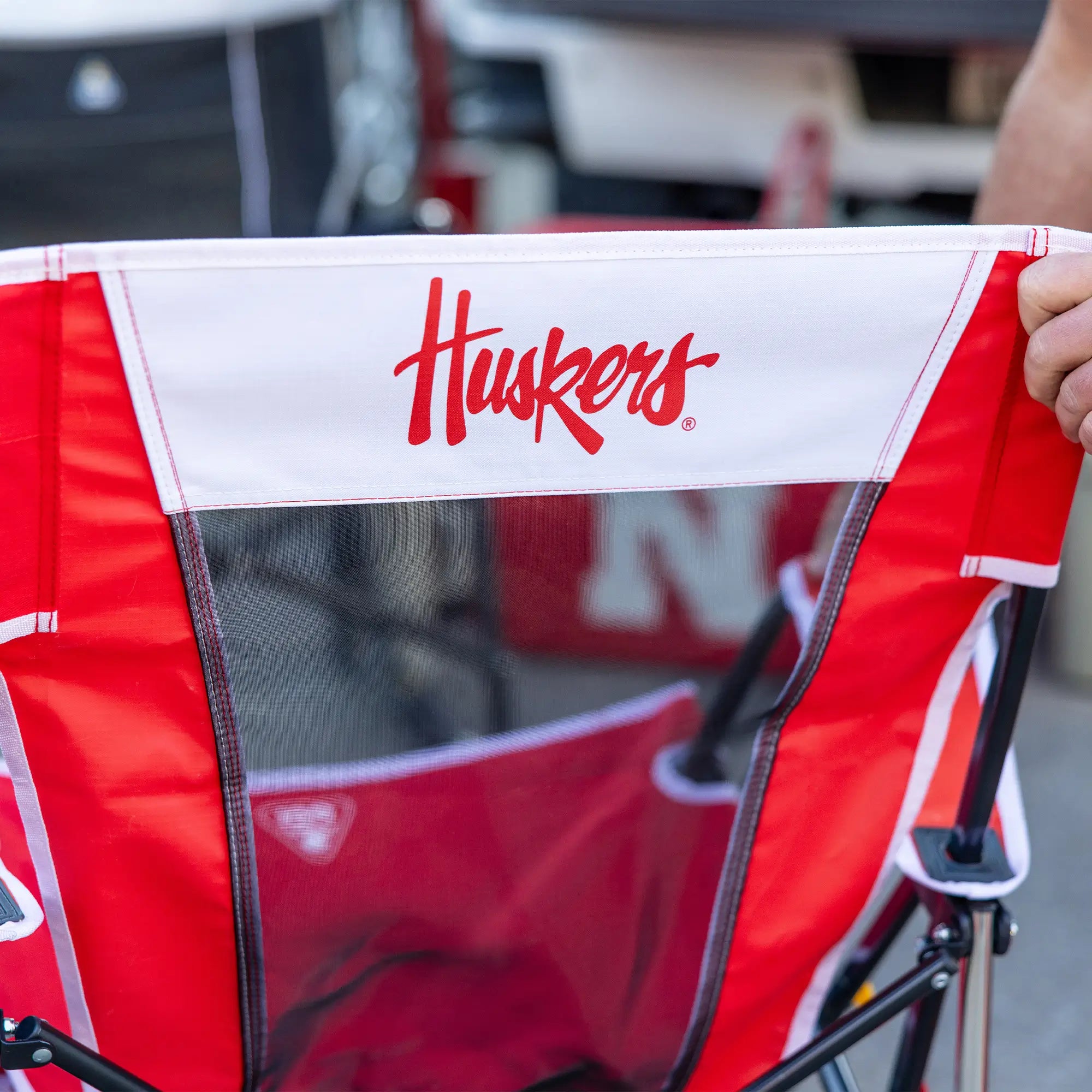 Patented Spring-Action College Comfort Pro Rocker - Nebraska Cornhuskers - Choice 161 - Freestyle Rocker Portable Outdoor Folding Chair Detail