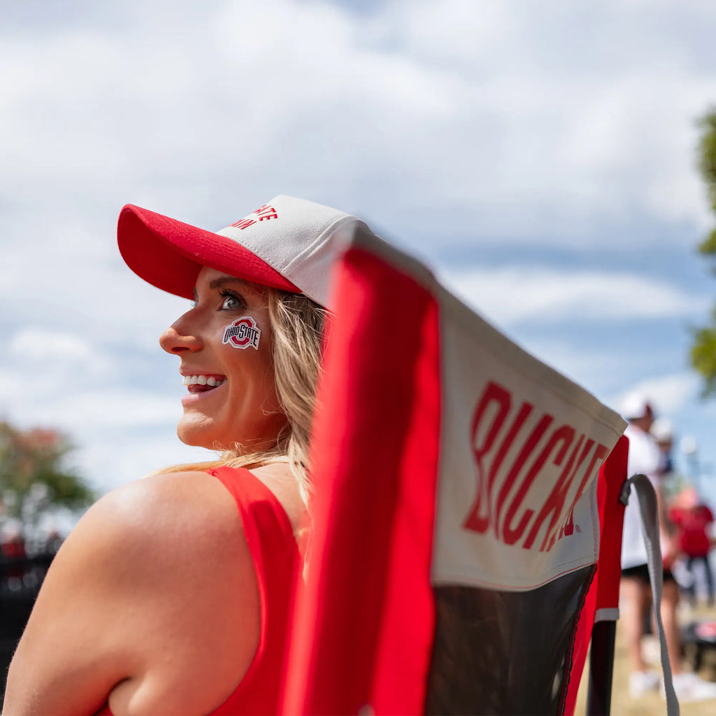 Luxury Camp College Comfort Pro Rocker - Ohio State Buckeyes - Choice 676 - Freestyle Rocker Portable Outdoor Folding Chair Detail