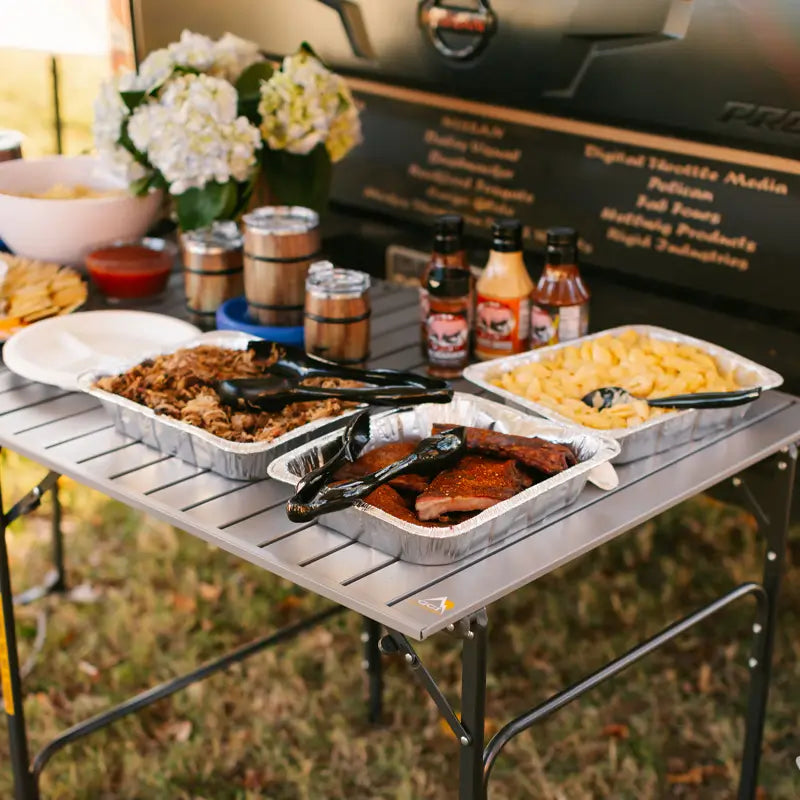 Portable Staging Slim-Fold Table - Choice 196 - Master Outdoor Kitchen Station for Tailgating & BBQ Detail