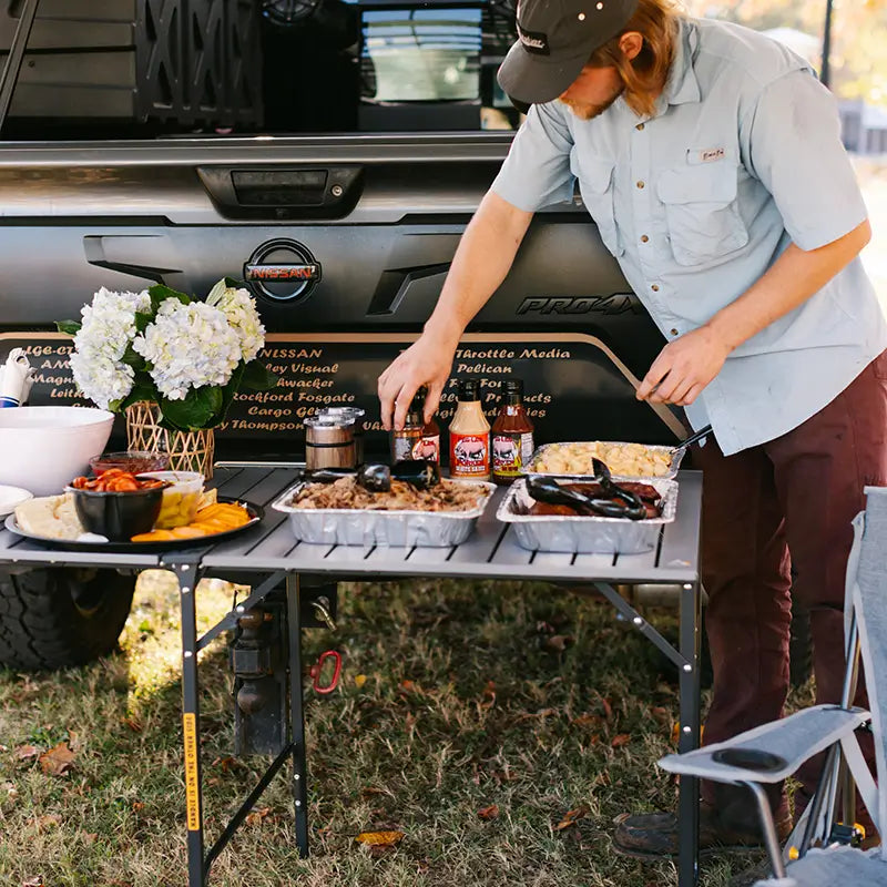 Portable Staging Slim-Fold Table - Choice 196 - Master Outdoor Kitchen Station for Tailgating & BBQ Detail