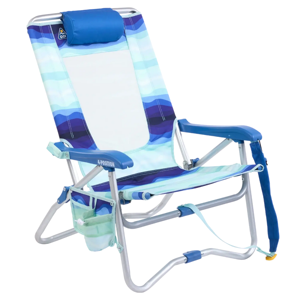 Rust-Resistant Aluminum Bi-Fold Beach Chair - Choice 601 - Multi-Position Outdoor Beach Chair with Pillow - Wave