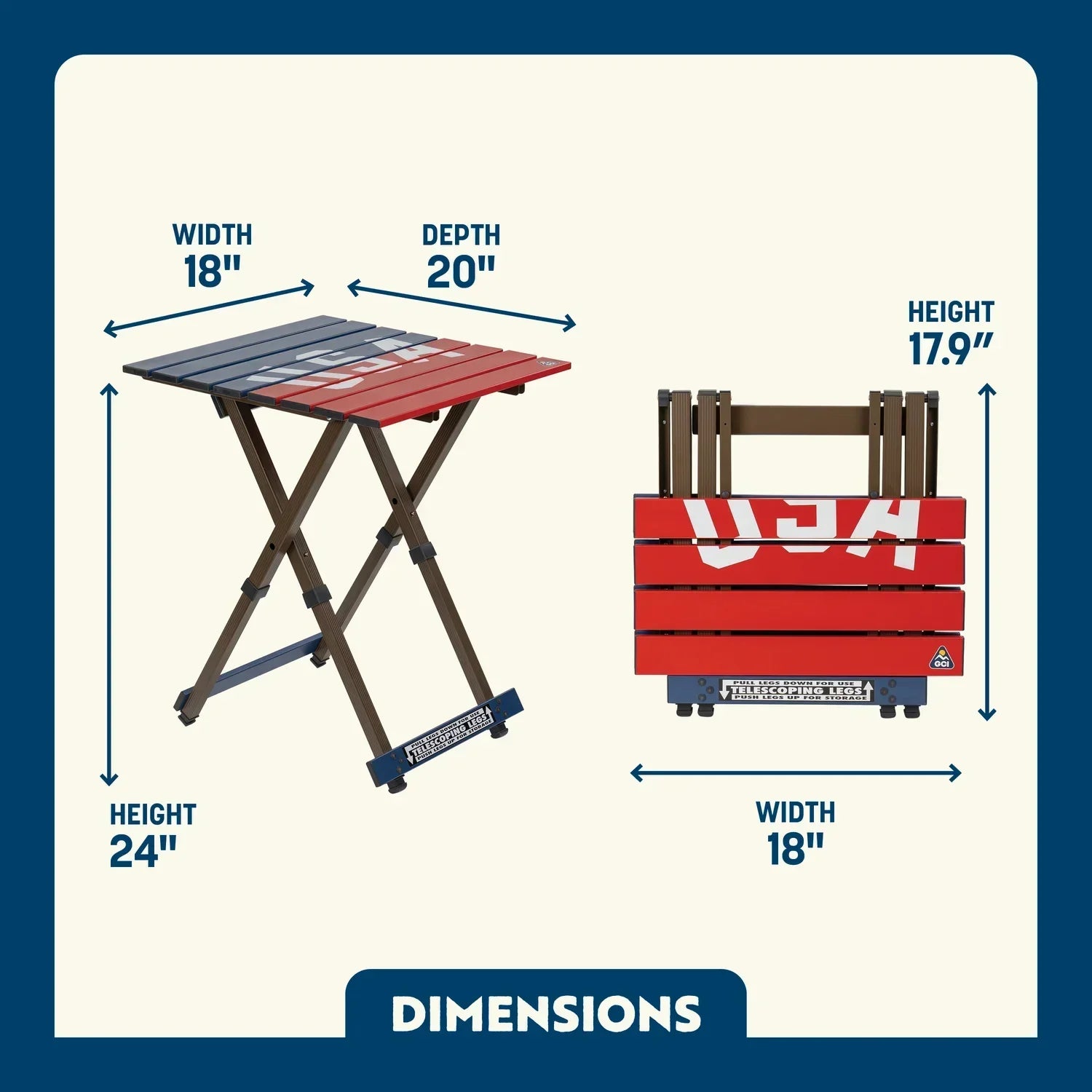 Multi-Functional Cook Compact Camp Table 20 - USA Anniversary Deluxe - Choice 757 - Portable Camping Table with Heat-Resistant Countertop Detail