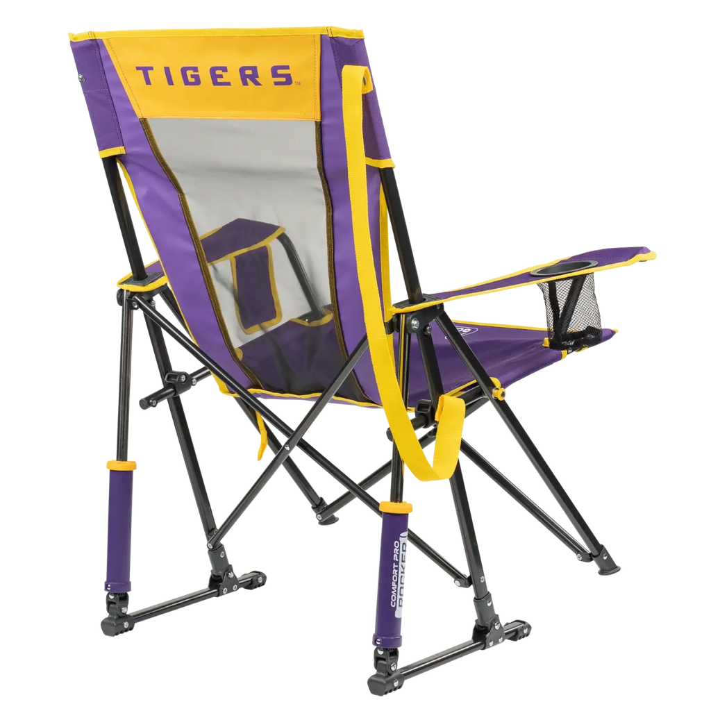 Premium All-Weather College Comfort Pro Rocker - LSU Tigers - Choice 880 - Freestyle Rocker Portable Outdoor Folding Chair Detail