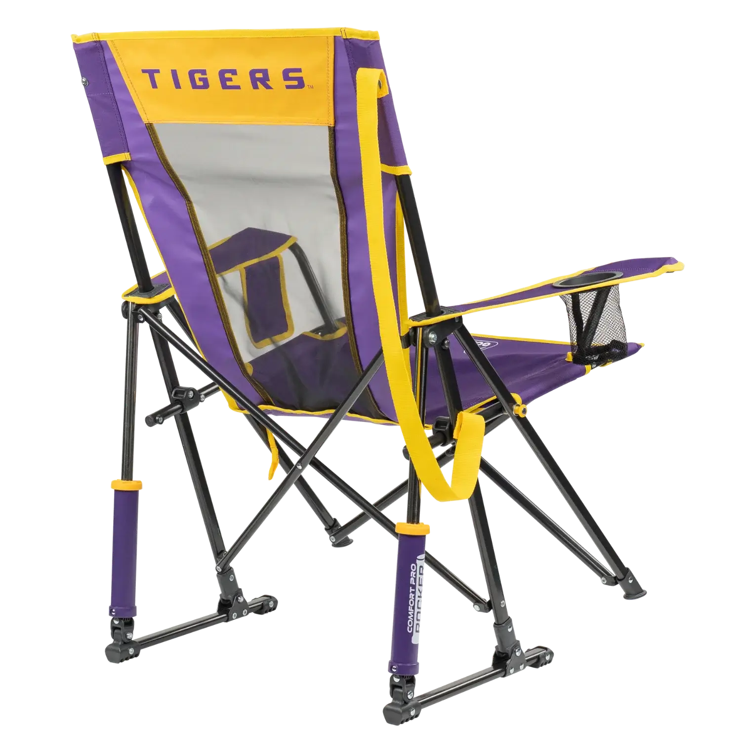 Premium All-Weather College Comfort Pro Rocker - LSU Tigers - Choice 880 - Freestyle Rocker Portable Outdoor Folding Chair Detail