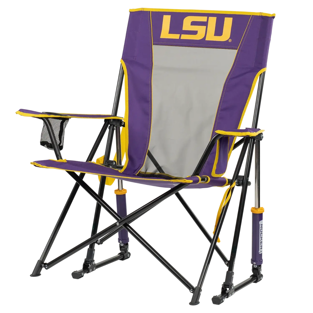 Premium All-Weather College Comfort Pro Rocker - LSU Tigers - Choice 880 - Freestyle Rocker Portable Outdoor Folding Chair Detail