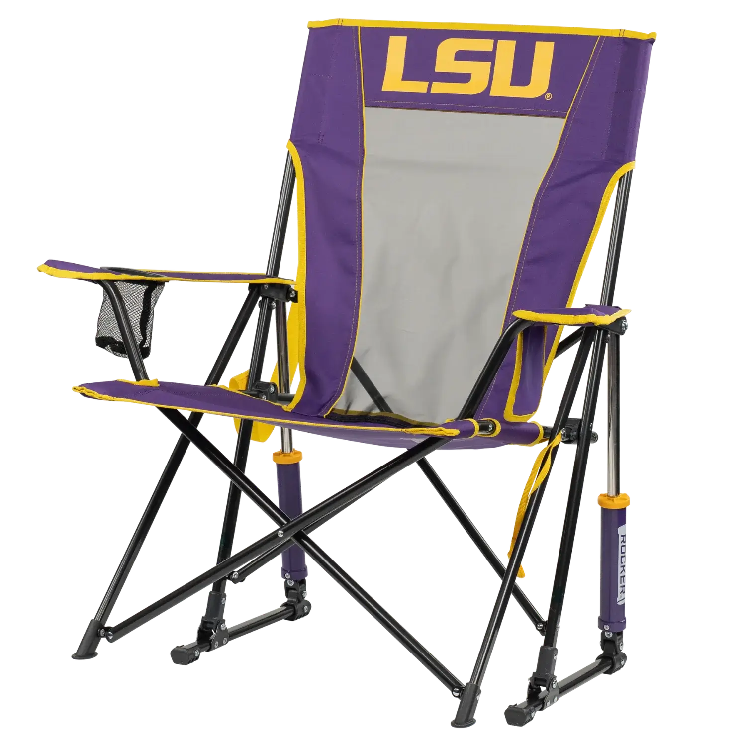 Premium All-Weather College Comfort Pro Rocker - LSU Tigers - Choice 880 - Freestyle Rocker Portable Outdoor Folding Chair Detail