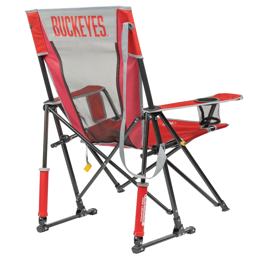 Luxury Camp College Comfort Pro Rocker - Ohio State Buckeyes - Choice 676 - Freestyle Rocker Portable Outdoor Folding Chair Detail