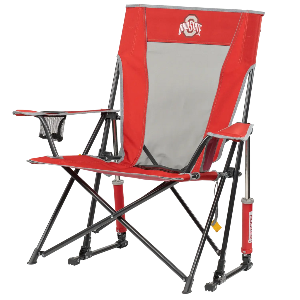 Luxury Camp College Comfort Pro Rocker - Ohio State Buckeyes - Choice 676 - Freestyle Rocker Portable Outdoor Folding Chair Detail
