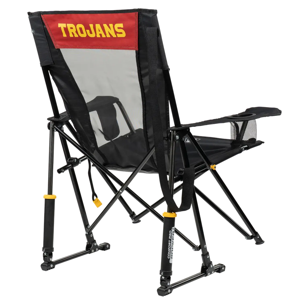 Premium All-Weather College Comfort Pro Rocker - USC Trojans - Choice 856 - Heavy-Duty Kickback Rocker with Beverage Holder Detail