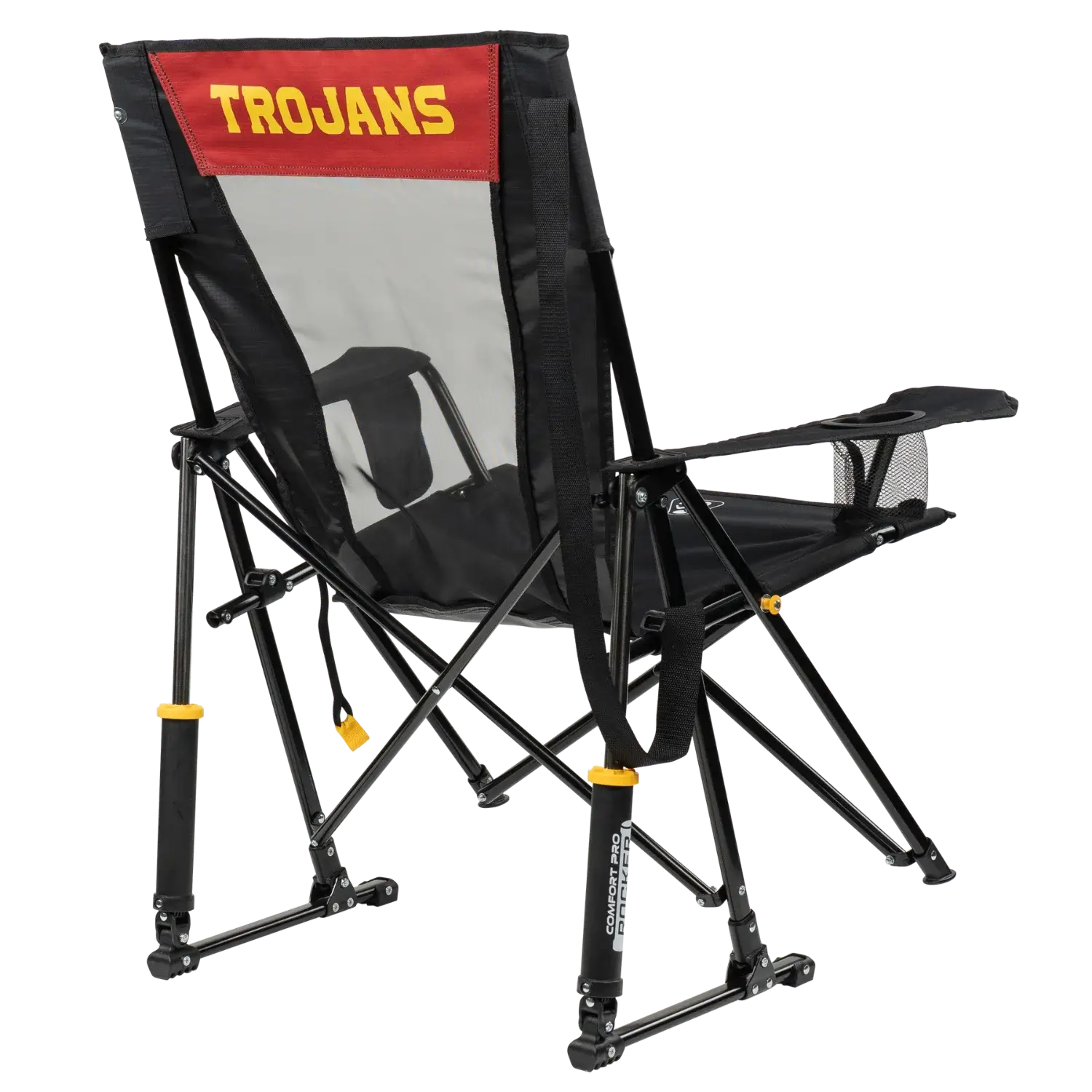 Premium All-Weather College Comfort Pro Rocker - USC Trojans - Choice 856 - Heavy-Duty Kickback Rocker with Beverage Holder Detail