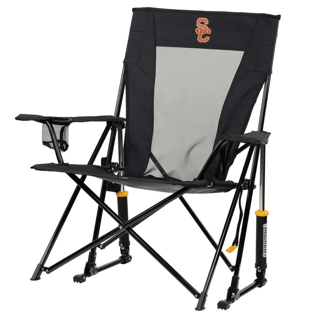 Premium All-Weather College Comfort Pro Rocker - USC Trojans - Choice 856 - Heavy-Duty Kickback Rocker with Beverage Holder Detail