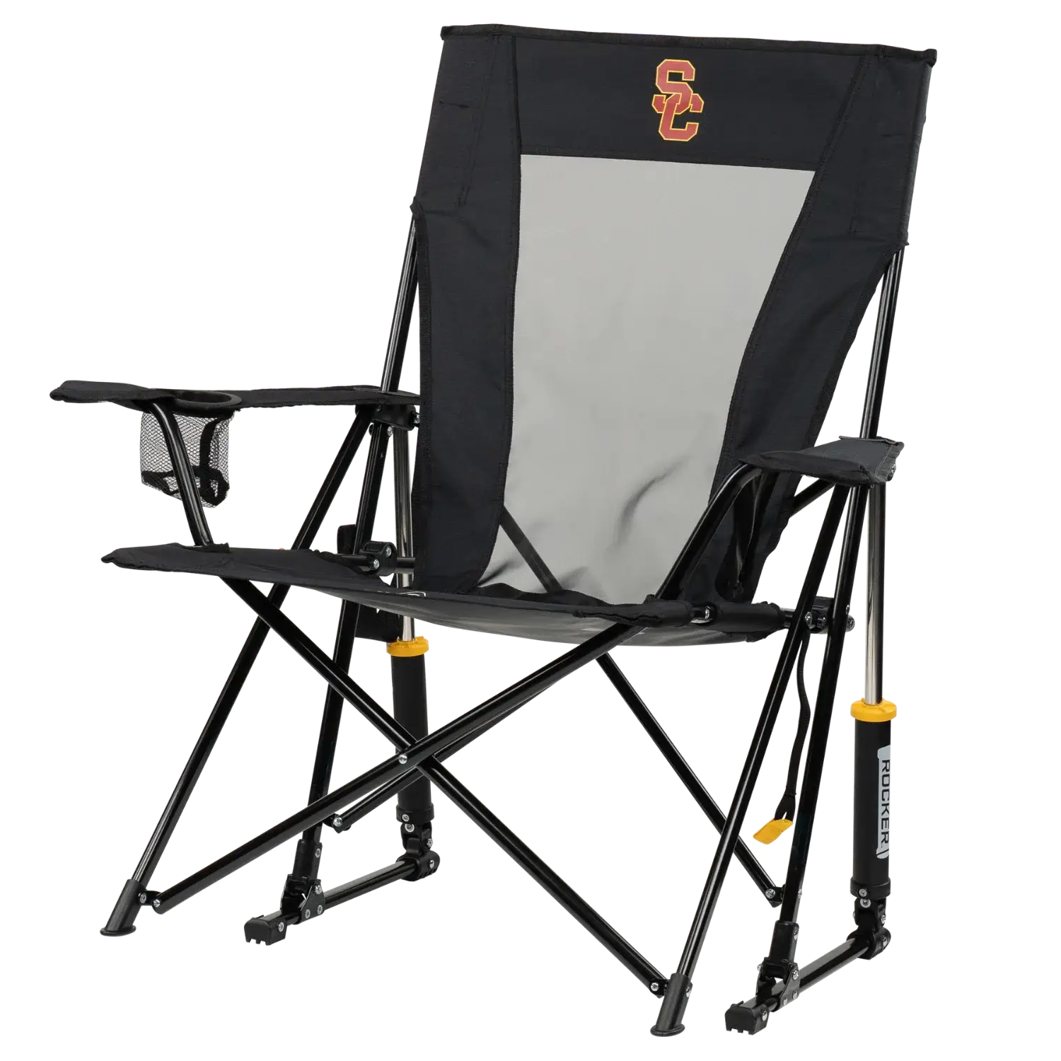 Premium All-Weather College Comfort Pro Rocker - USC Trojans - Choice 856 - Heavy-Duty Kickback Rocker with Beverage Holder Detail