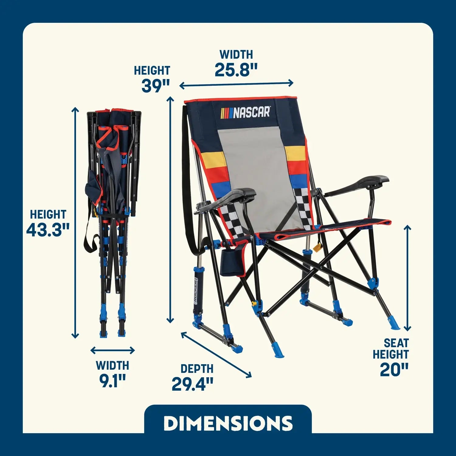 Patented Spring-Action RoadTrip Rocker - NASCAR For Him - Choice 453 - Heavy-Duty Kickback Rocker with Beverage Holder Detail