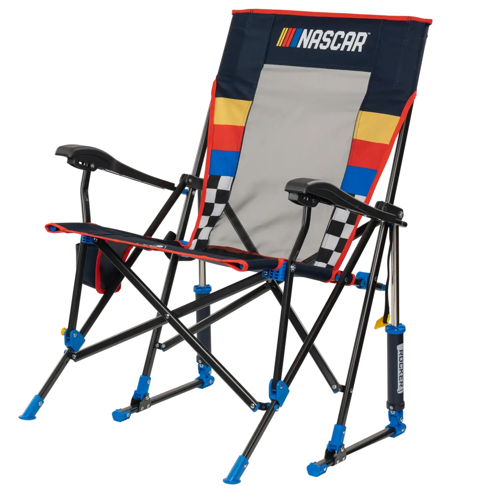 Patented Spring-Action RoadTrip Rocker - NASCAR For Him - Choice 453 - Heavy-Duty Kickback Rocker with Beverage Holder Detail