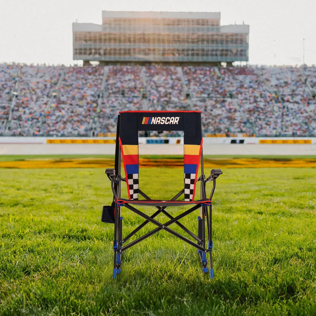 Patented Spring-Action RoadTrip Rocker - NASCAR For Him - Choice 453 - Heavy-Duty Kickback Rocker with Beverage Holder Detail
